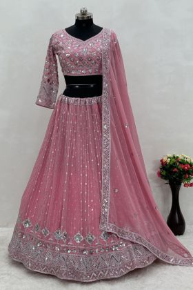 Baby Pink Sequence Work Wedding Wear Faux Georgette Lehenga Choli