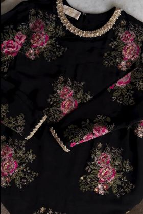 Black Coding Embroidery Work Organza Salwar Suit