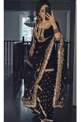 Black Design Party Wear Faux Georgette Top Dhoti Suit