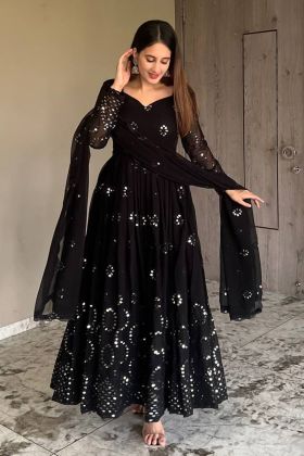 Black Faux Georgette Anarkali Salwar Suit Rakhi Special