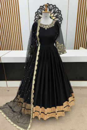 Black Stylish Festival Special Georgette Embroidery Work Gown