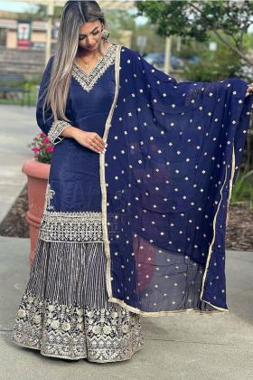 Blue Faux Georgette Sequence Work Sharara Suit