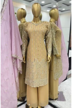 Chinnon Silk Brown Color Festive Wear Sequence Work Sharara Dress