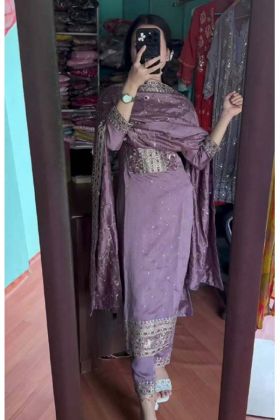 Light Purple Party Wear Embroidery Work Readymade Top Bottom