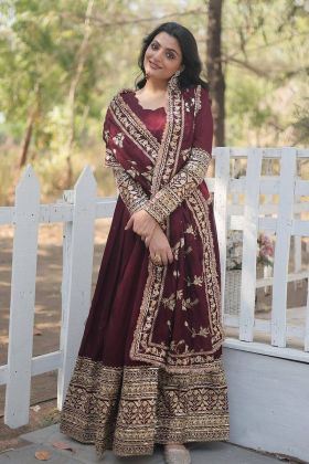 Maroon New Design Faux Georgette Wedding Wear Gown