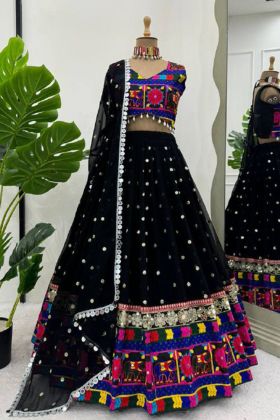 Navratri Special Foux Gorgette Fancy Semi-Stitch Black Lehenga Choli