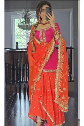 Orange Design Party Wear Faux Georgette Top Dhoti Suit