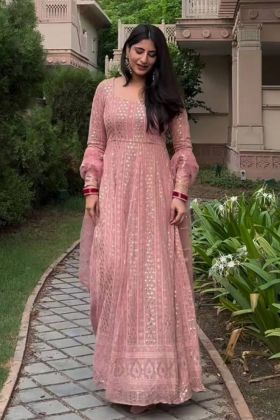 Pink Color Faux Georgette Wedding Wear Fully Stiched Gown