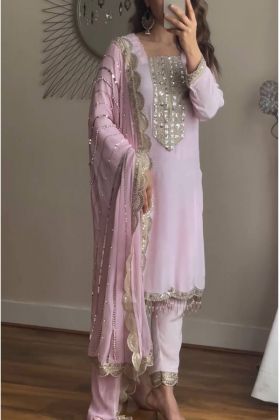 Pink Color Wedding Wear Heavy Faux Georgette Diamond Handwork Top Suit