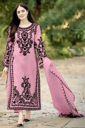Pink Embroidery Work Straight Salwar Kameez