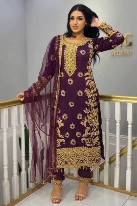 Purple Sequence Work Pant Style Salwar Suit