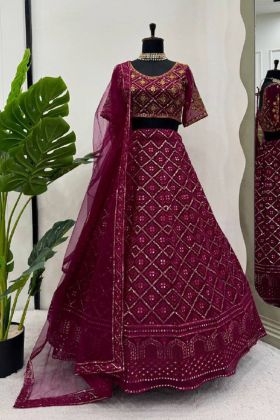 Wine Color Heavy Wedding Wear Foux Gorgette Latest Lehenga Choli