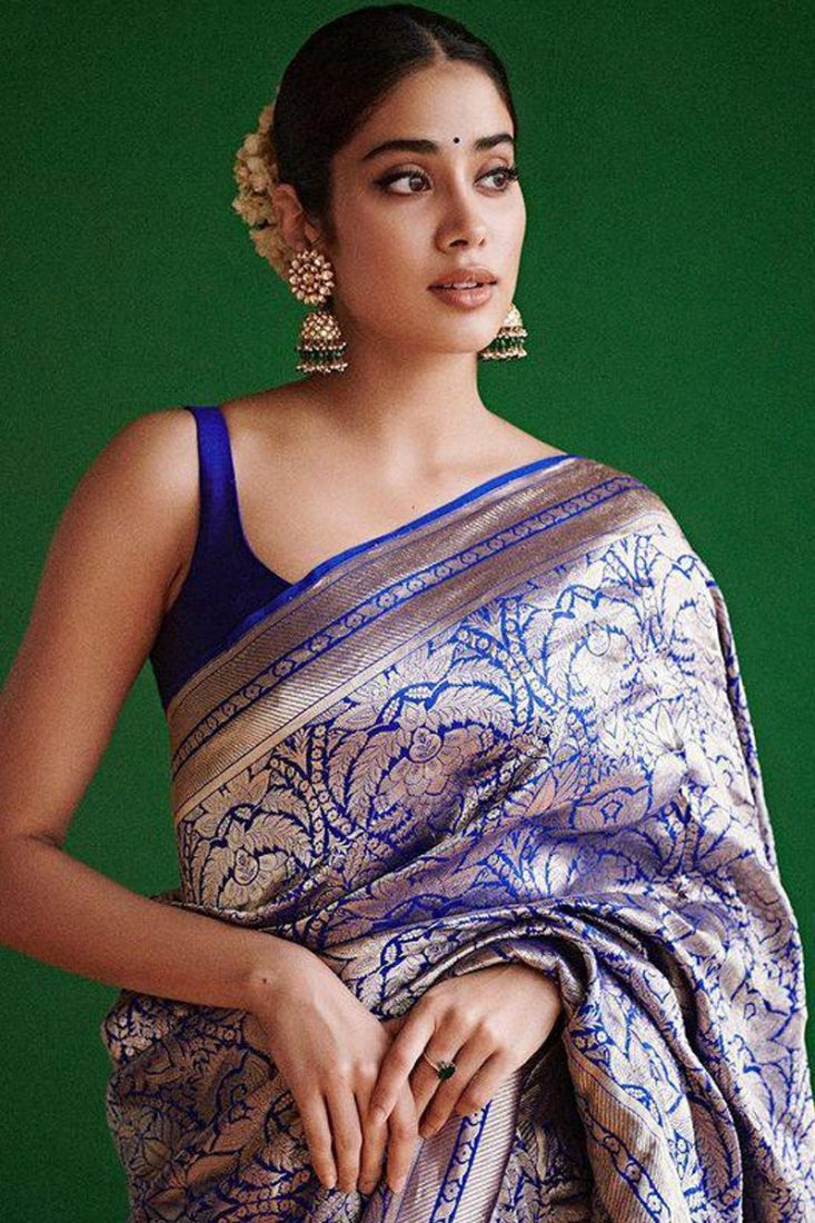 Navy Blue Banarasi Silk Saree – StylebyPanaaash