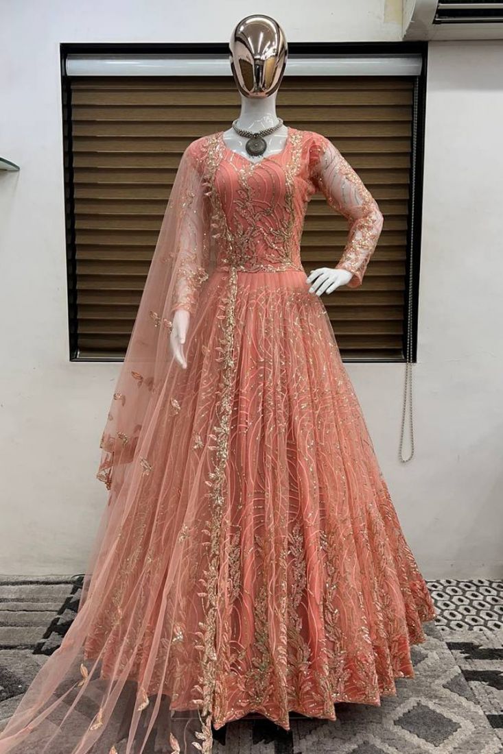 Peach on sale net gown