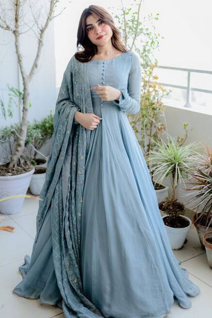 Blue hot sale plain anarkali