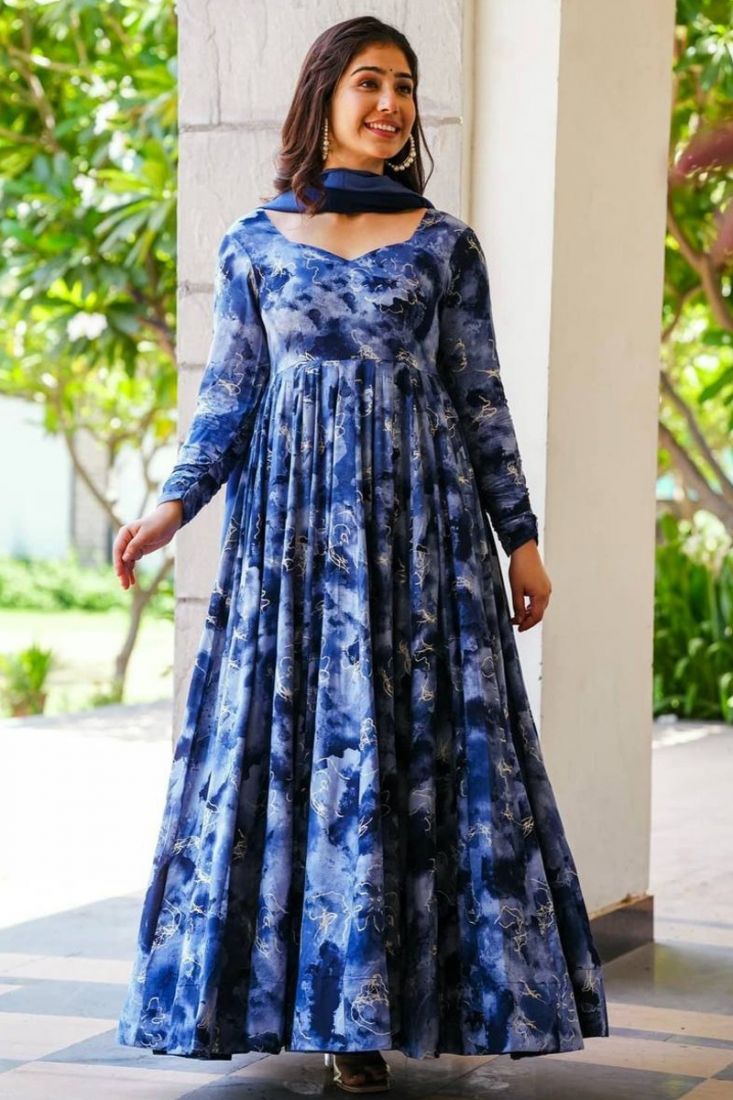 Shop Teen Girls Navy Blue Embroidered Round Neck Gown Festive Wear Online  at Best Price | Cbazaar