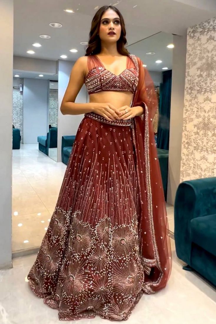 Maroon Embroidered Jacket Lehenga Set Design by Charu & Vasundhara at  Pernia's Pop Up Shop 2024