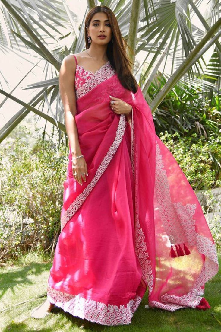 Dark Pink Organza Saree – Karagiri Global