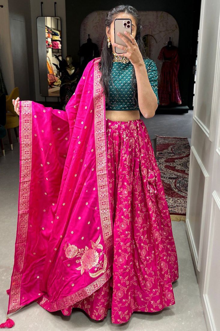 Hot Pink Net Wedding Lehenga Choli Sequin Work SFIDR1604 – Siya Fashions