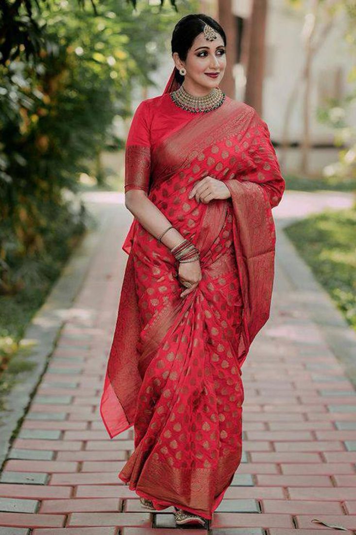 Buy Red Weaving Work Soft Silk Graceful Saree Online