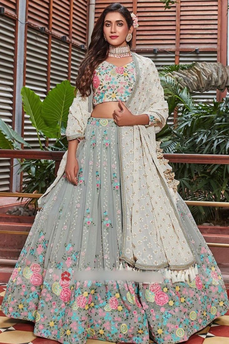 White Embroidered Navratri Festival Lehenga Choli - VJV Now - India