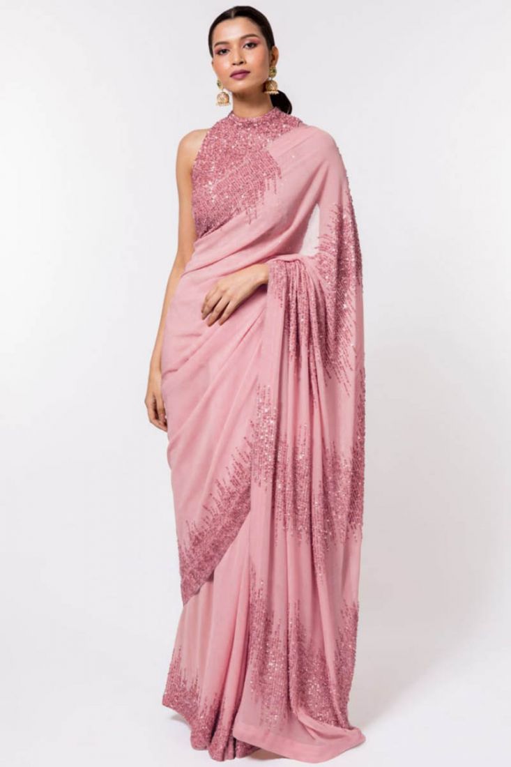 Amravati - Dusty Rose Gold Saree with Blouse – Anuthi Fashion