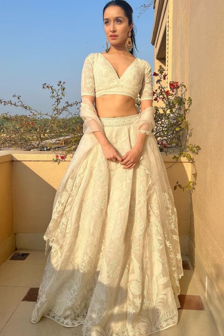 famous bollywood actress shraddha kapoor wear white lehenga ft3001033