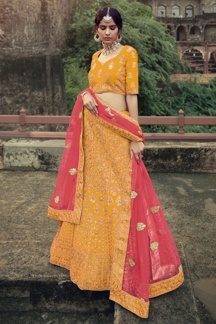 The rich, golden hues of this traditional yellow lehenga intricate  detailing evoke a sense of joy and timeless elegance of traditional… |  Instagram