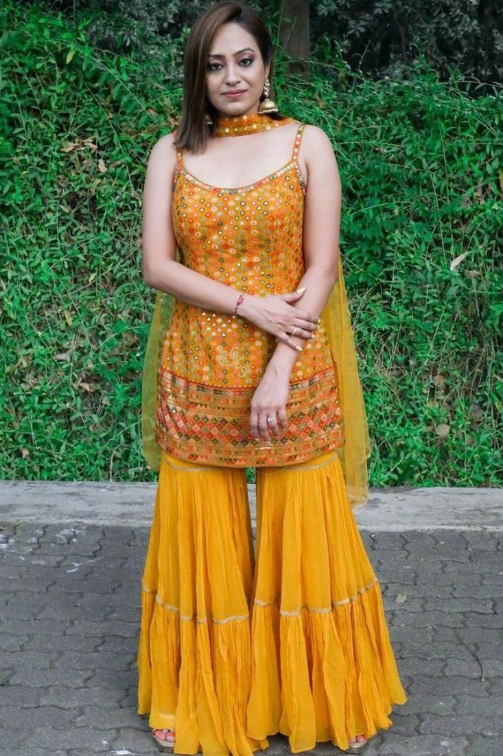 Haldi Yellow Cotton Sharara Set | Sharara set, Ethnic wear designer, Kurti  style
