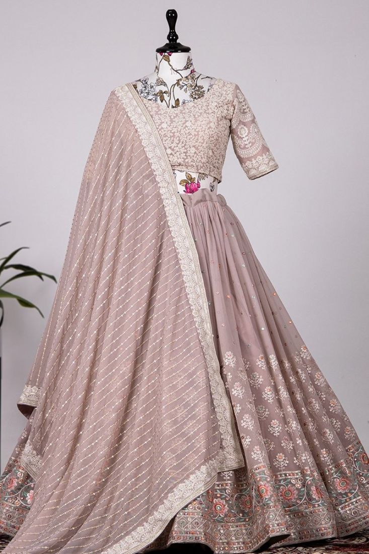 Buy Light Brown Multi-Thread Work Silk Wedding Lehenga Choli From Ethnic  Plus