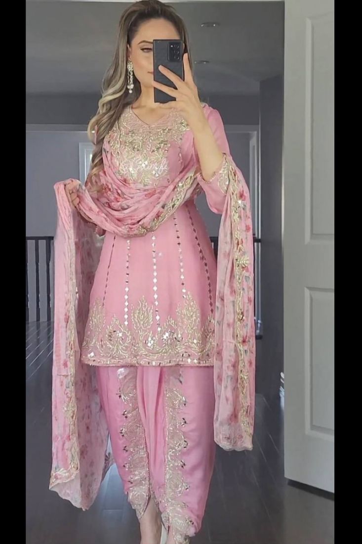 Light Pink Sequence Work Dhoti Style Salwar Suit