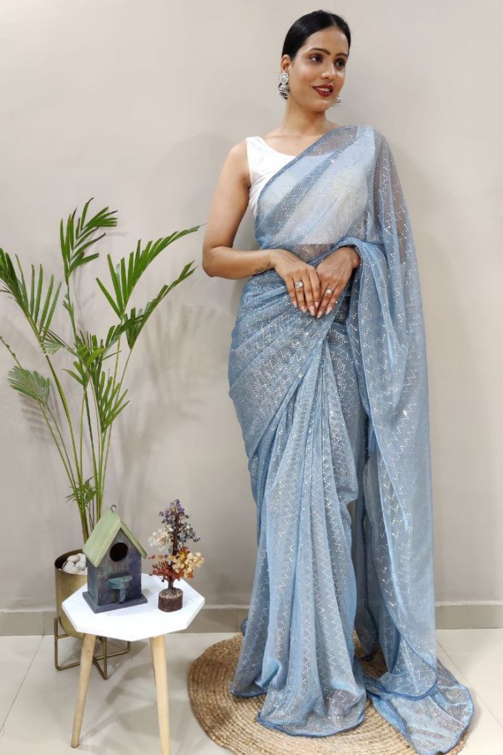 Silk Saree with blouse in Sky blue colour 403