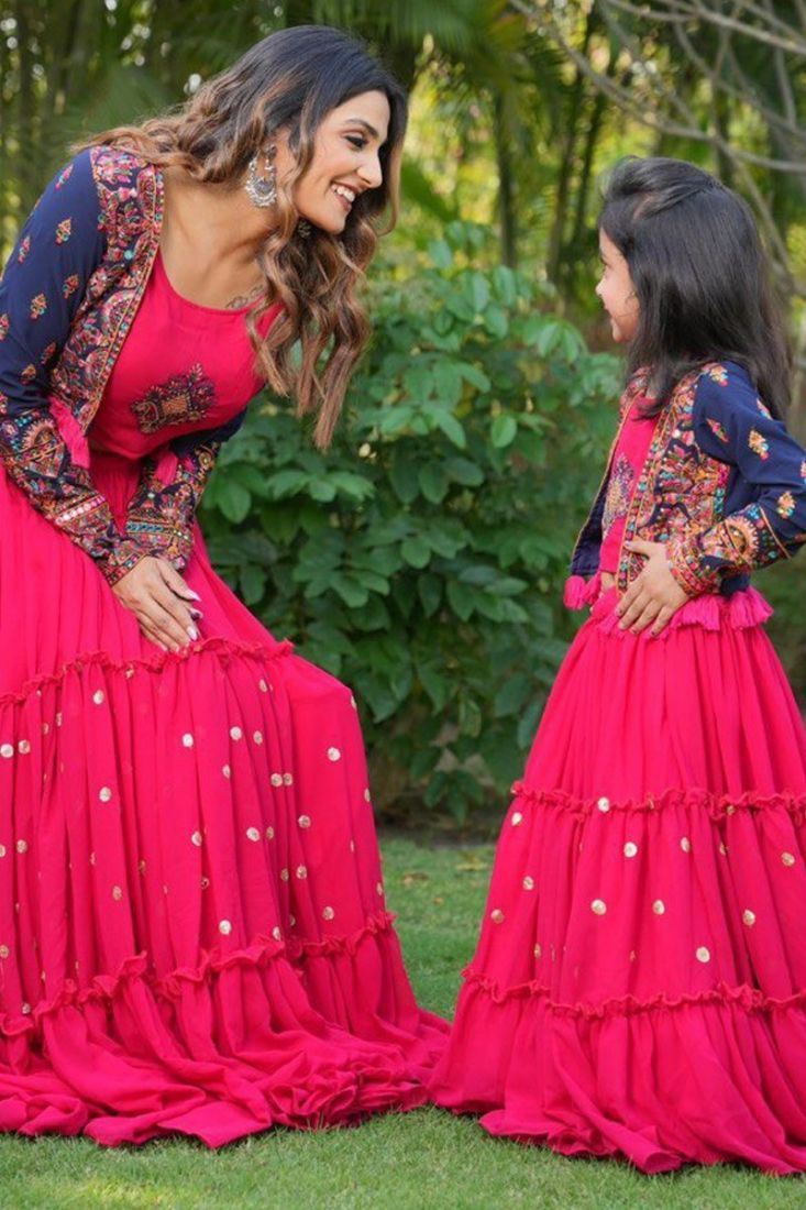 Mother Daughter Combo Set Lehenga And Frock For Baby Girl