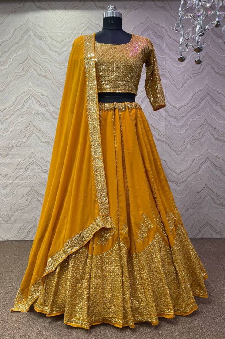 Mustard Yellow Sequence Work Lehenga Choli