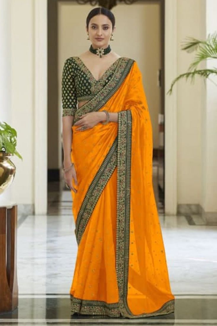 Haldi Special Zari Weaving Work Silk Sky Blue And Yellow Saree – tapee.in