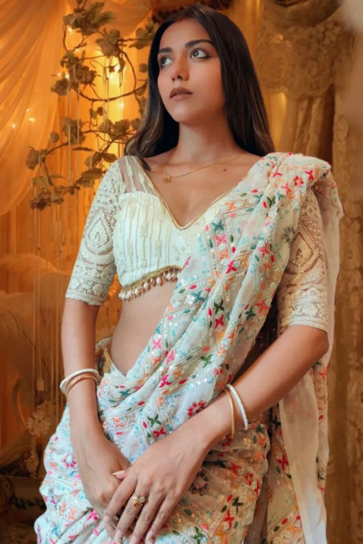 Off white clearance georgette saree