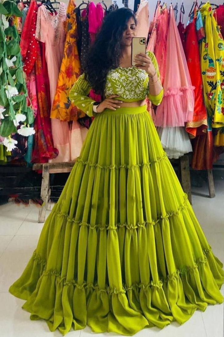 Zeel Clothing Women's Sequins Embroidered Georgette Lehenga Choli with  Dupatta (5075-Green-Wedding-Stylish-Latest; Free Size) : Amazon.in: Fashion