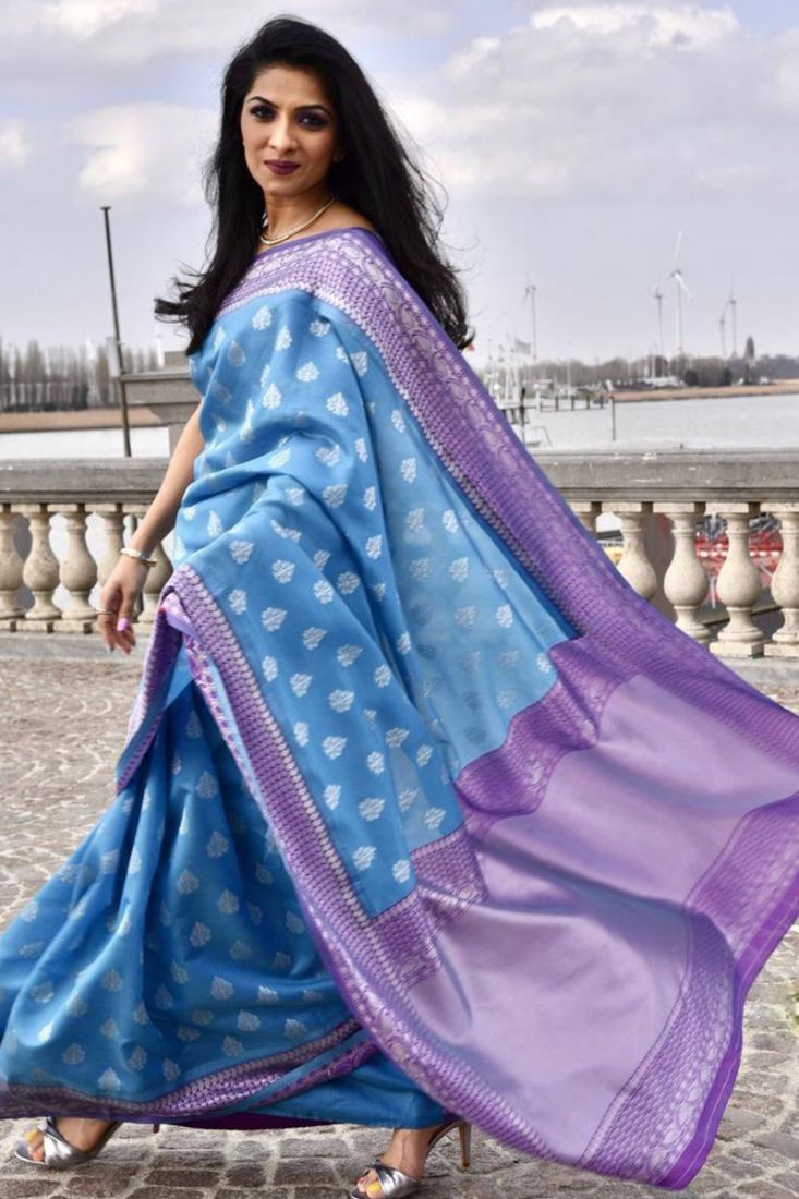 Peacock blue shop wedding saree