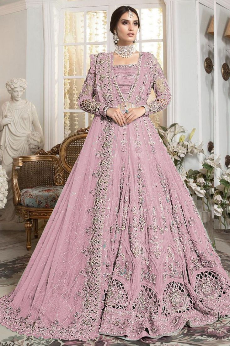 Latest Pink Net Gown Style Dresseseid special dress 2022 for girl