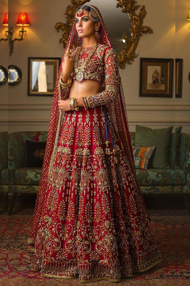 Designer Embellished Heavy Red Lehenga Choli for Bridal Wear – Nameera by  Farooq