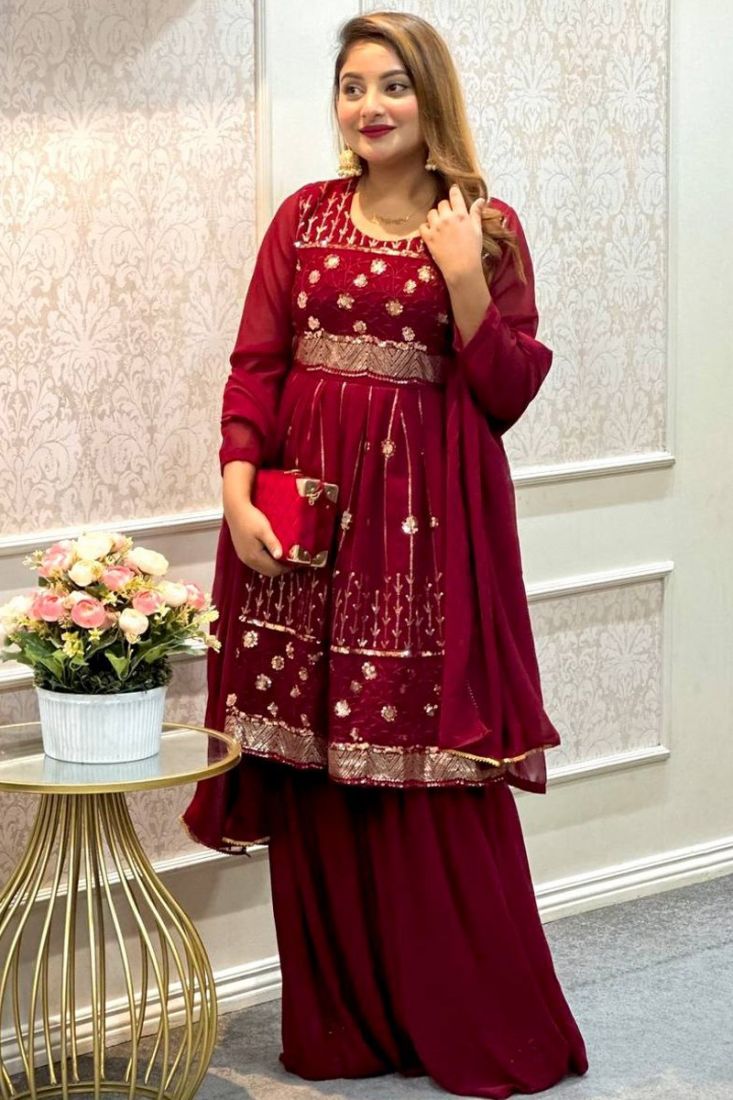 Pakistani Wedding Dress in Net Frock and Sharara Style – Nameera by Farooq