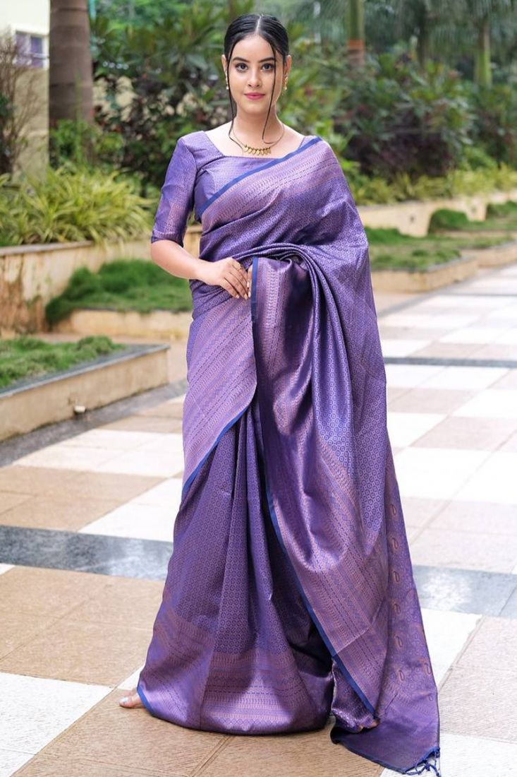 Ideal Royal Blue Soft Silk Saree With Bucolic Blouse Piece – LajreeDesigner