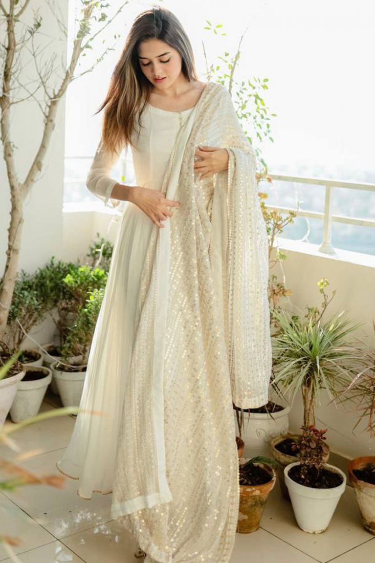 Buy Pearl White Anarkali Dress online-Karagiri