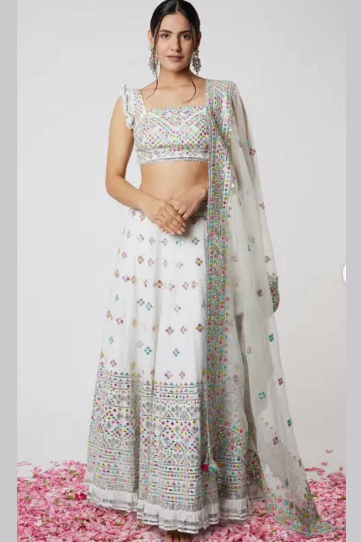 Buy White Georgette Wedding Wear Thread Work Lehenga Choli Online From  Wholesale Salwar.