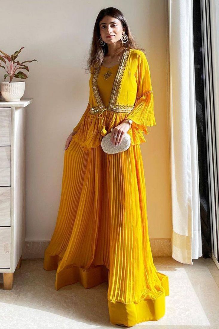 Buy Shopgarb Designer Lehenga Choli Gota Patti Worked Haldi Wear Yellow  Lehenga Choli For Women In Georgette at Amazon.in