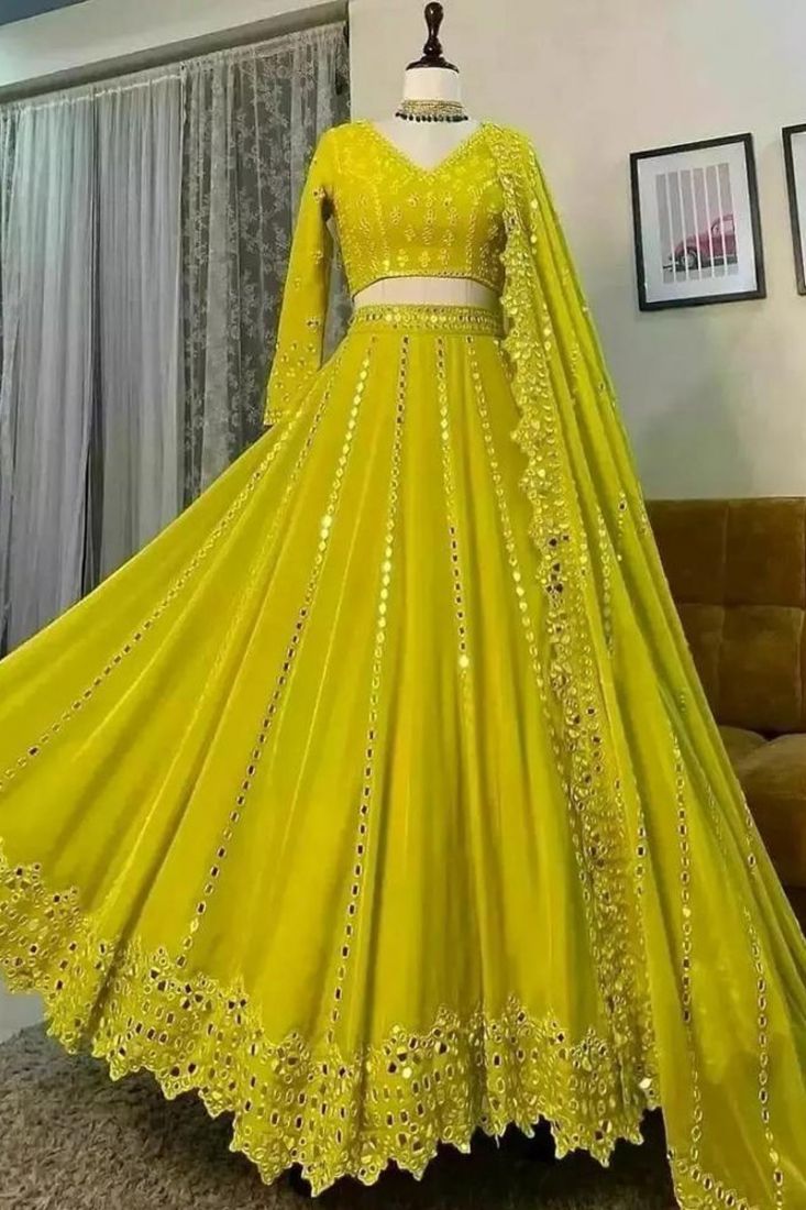 Buy Earthy Touch Woven Half Sleeves Mirror Work Lehenga Choli Set with  Dupatta Yellow for Girls (5-6Years) Online in India, Shop at FirstCry.com -  14218549