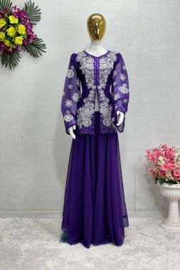 Violet Pearl Hand Work Tunic Top With Palazzo