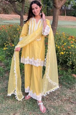 Yellow Chain Stitch Work Parampara Salwar Suit